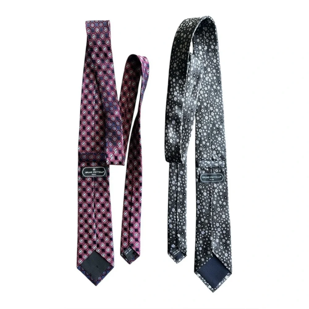 Lot 2X Bruno Pirttelli Roma Slim 100% Silk Hand Made Ties Blue Black - Picture 4 of 7